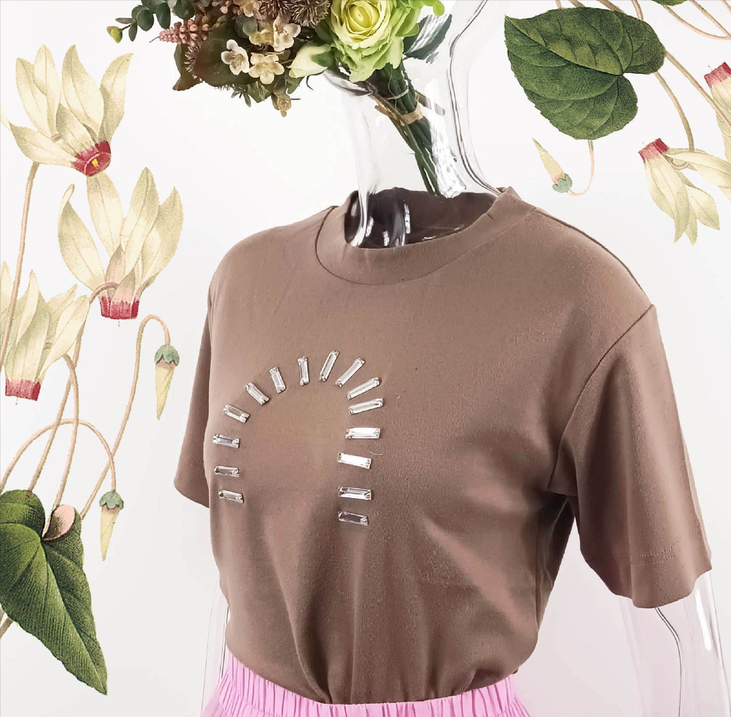 Hand stitch glass bead brushed cotton loose fit Tee