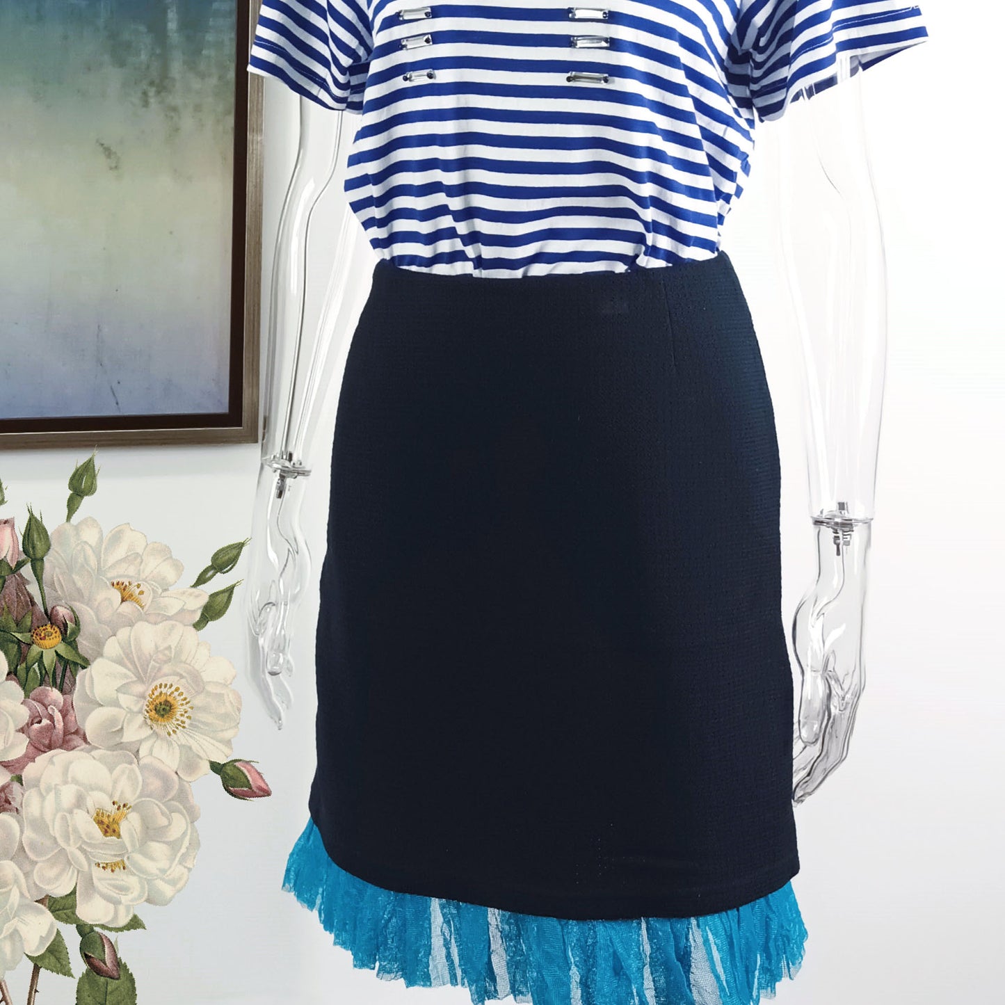 Ruffle hem full lined pencil skirt in Japan cotton spandex