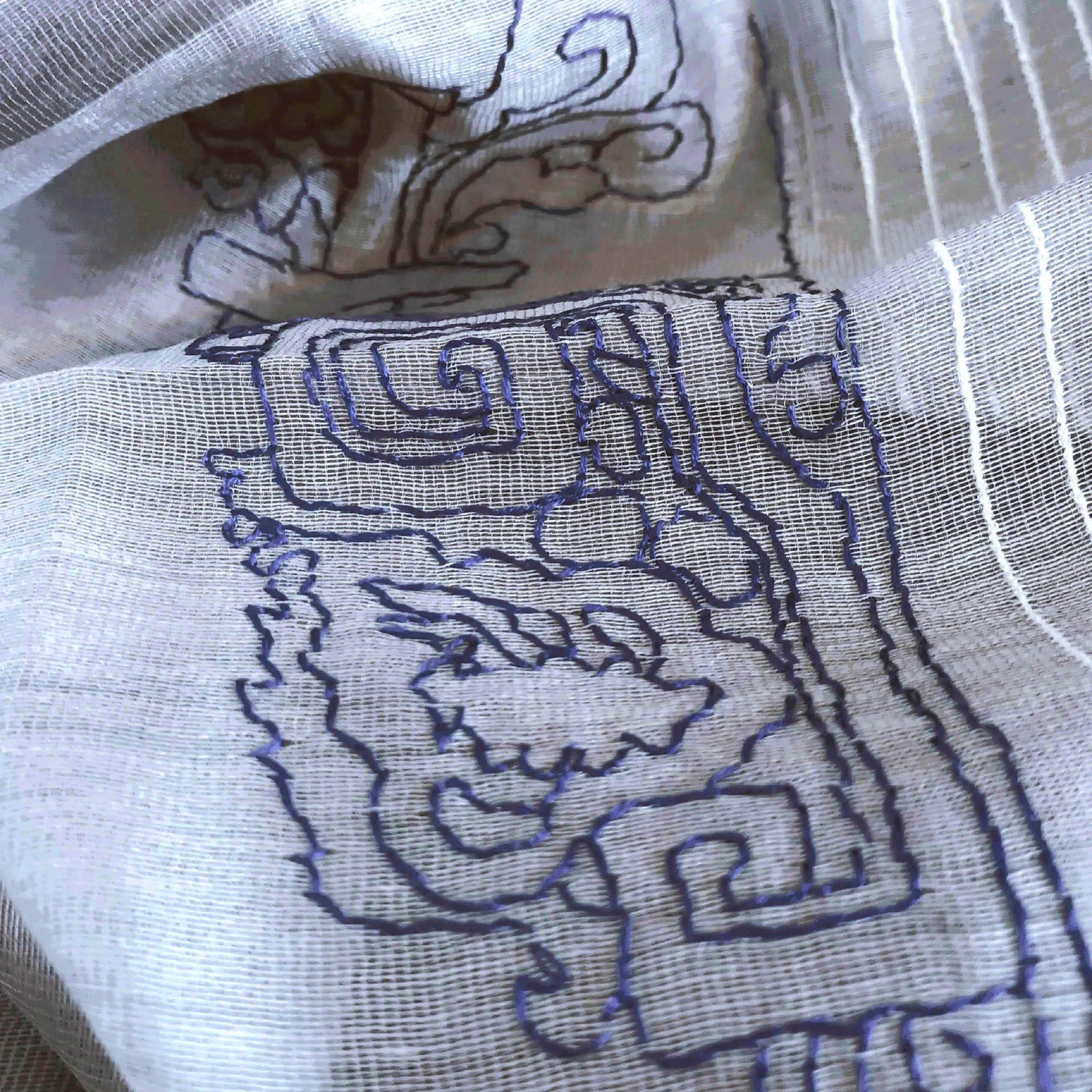 All seasons silk wool hand embroidery sheer scarf - Bucket arch