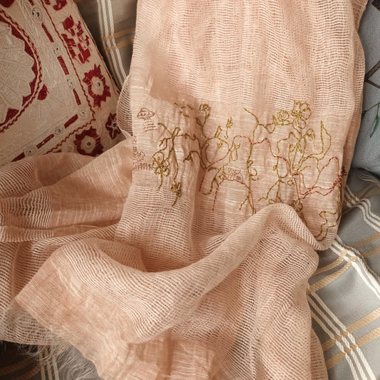 All seasons hand embroidery silk linen artistic scarf Village-in-Dream