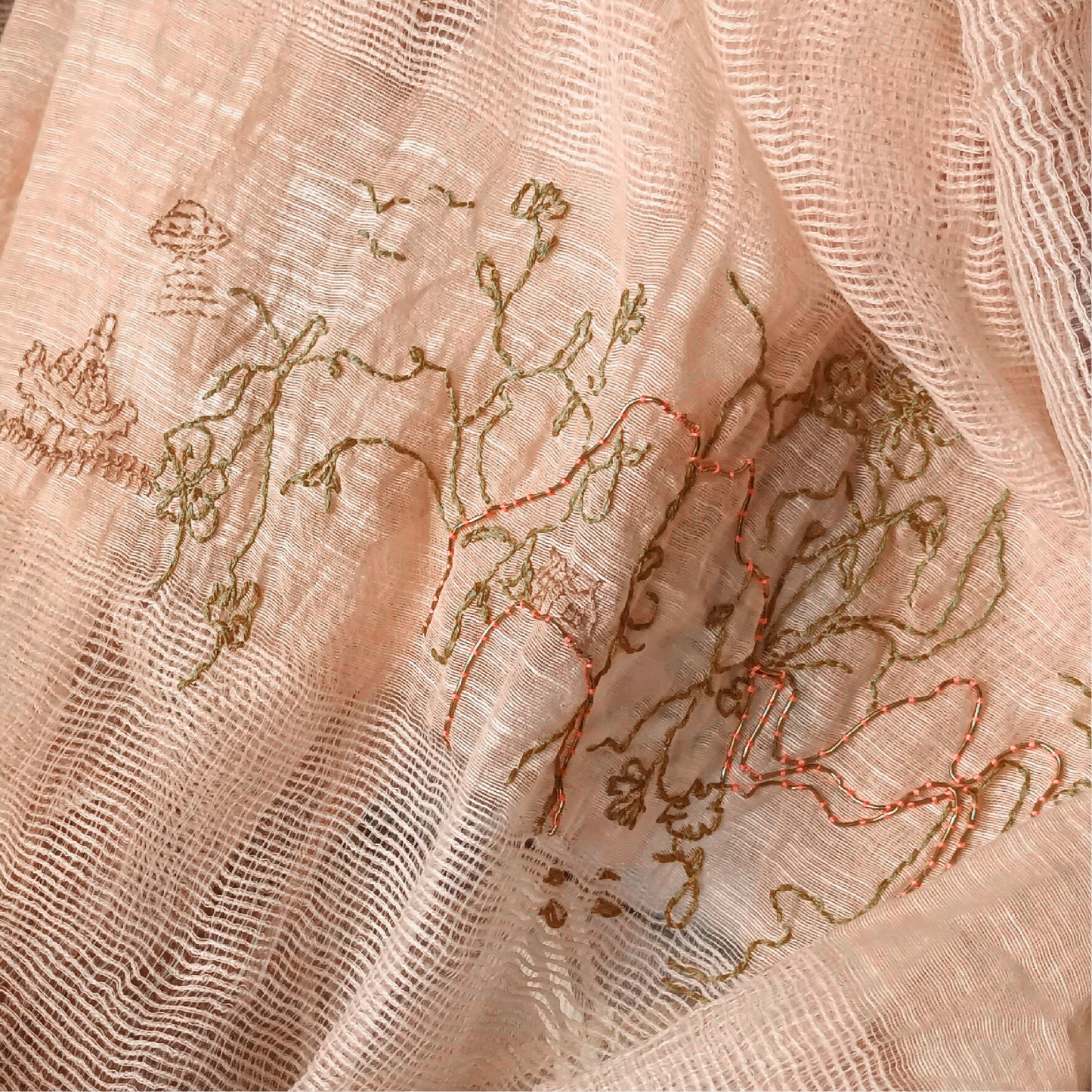 All seasons hand embroidery silk linen artistic scarf Village-in-Dream