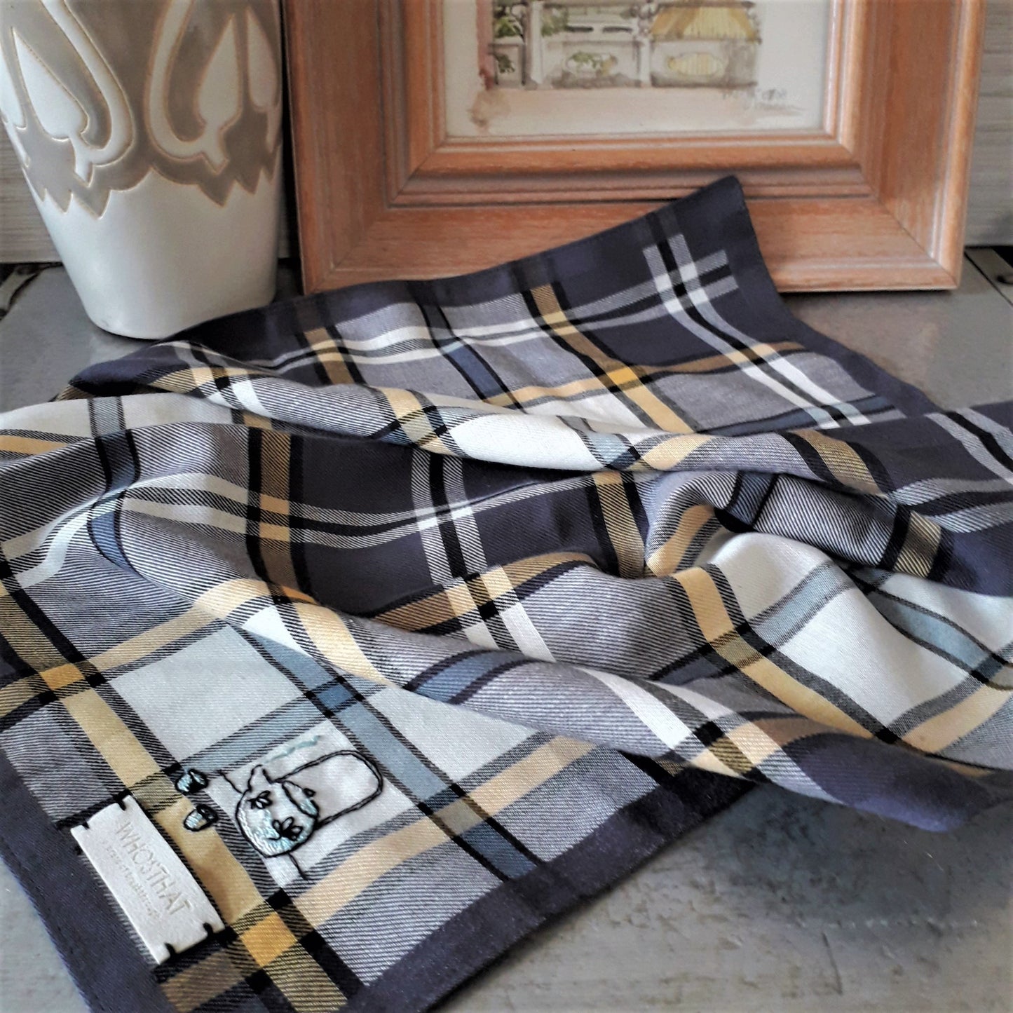 手工刺繡色織格子全棉手帕 - 茶叙