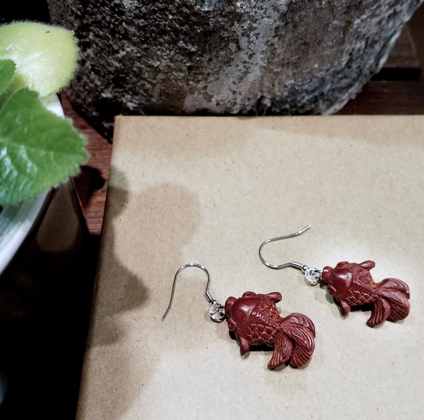Red sandal wood 925 silver ear pins New Oriental earrings collection