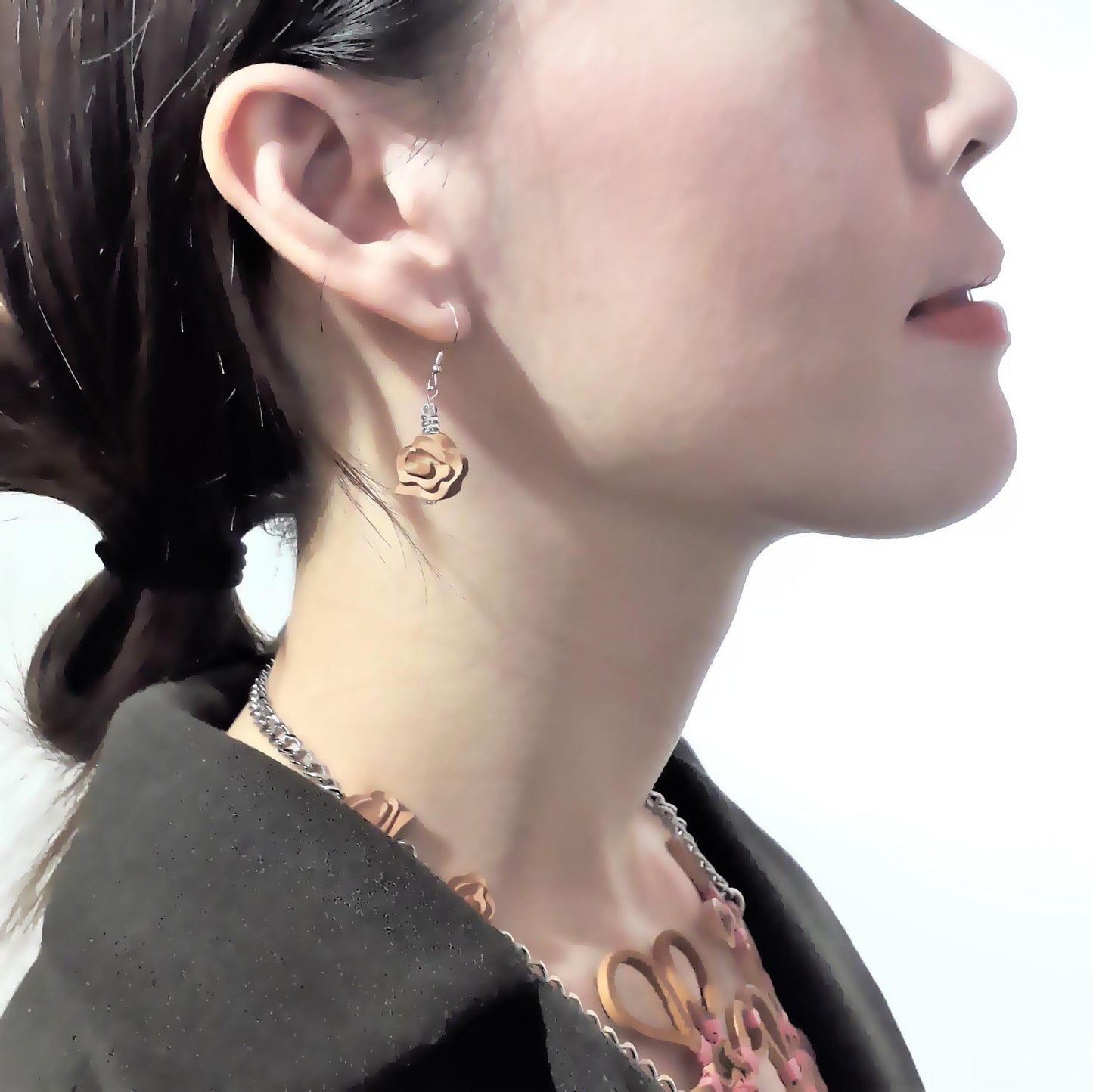 Peach wood Auspicious Cloud 925 silver earrings