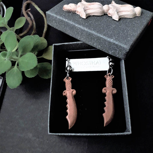 Peach wood crafted Wizardry Summoner Sword 925 silver platinum plated ear pins