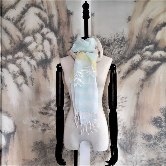 All seasons straw tape embroidery cotton linen scarf