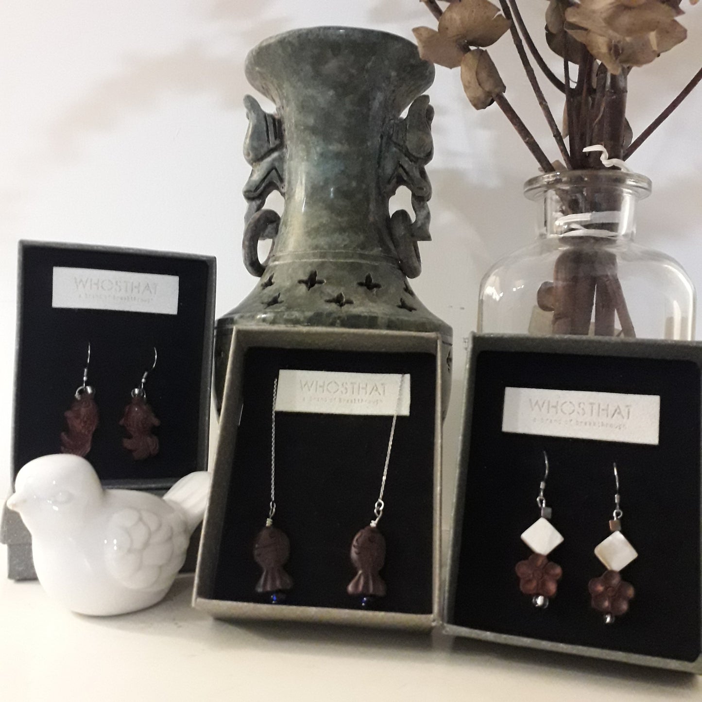 Red sandal wood 925 silver ear pins New Oriental earrings collection