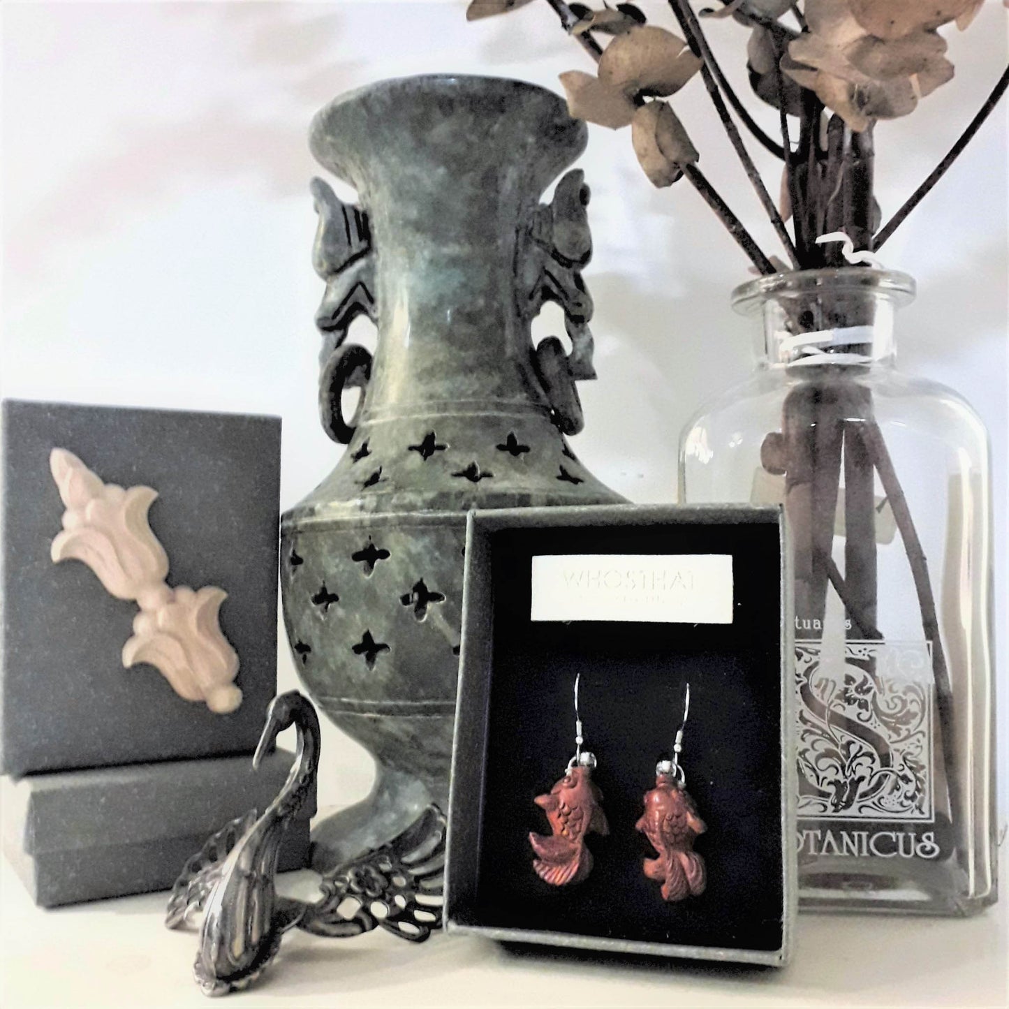 Red sandal wood 925 silver ear pins New Oriental earrings collection