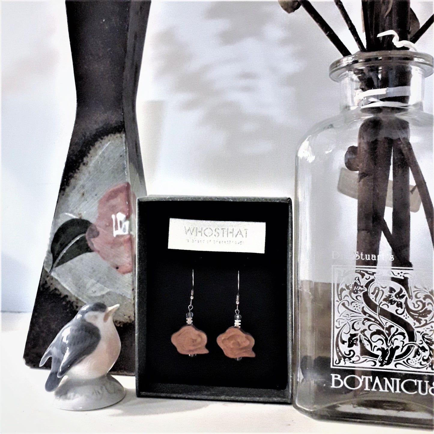 Peach wood 925 silver platinum plated earrings collection