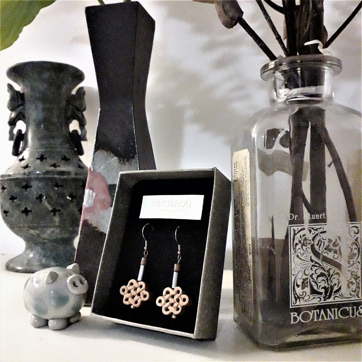 Peach wood 925 silver platinum plated earrings collection