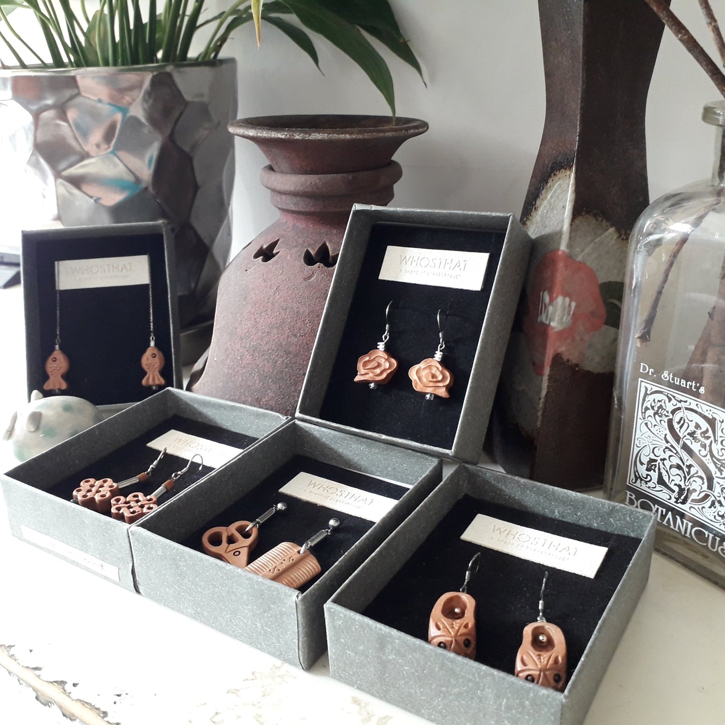 Peach wood 925 silver platinum plated earrings collection