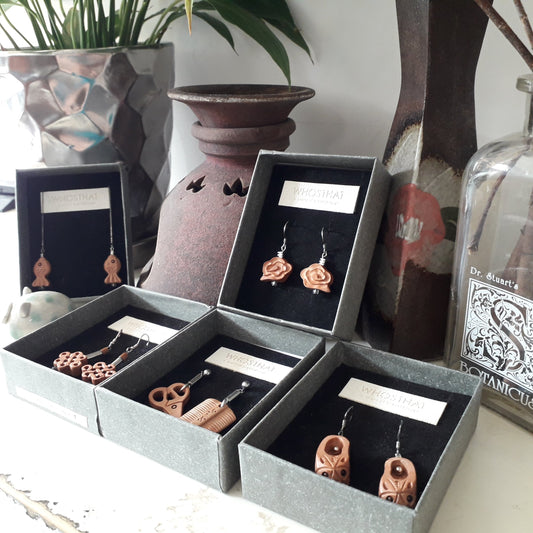 Peach wood 925 silver platinum plated earrings collection