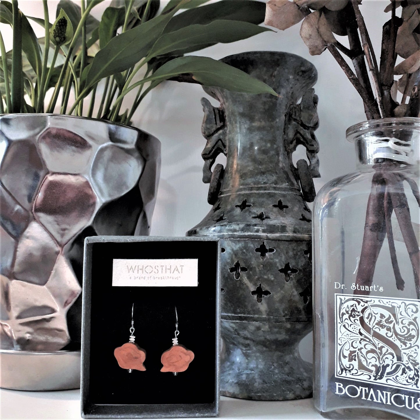 Peach wood Auspicious Cloud 925 silver earrings