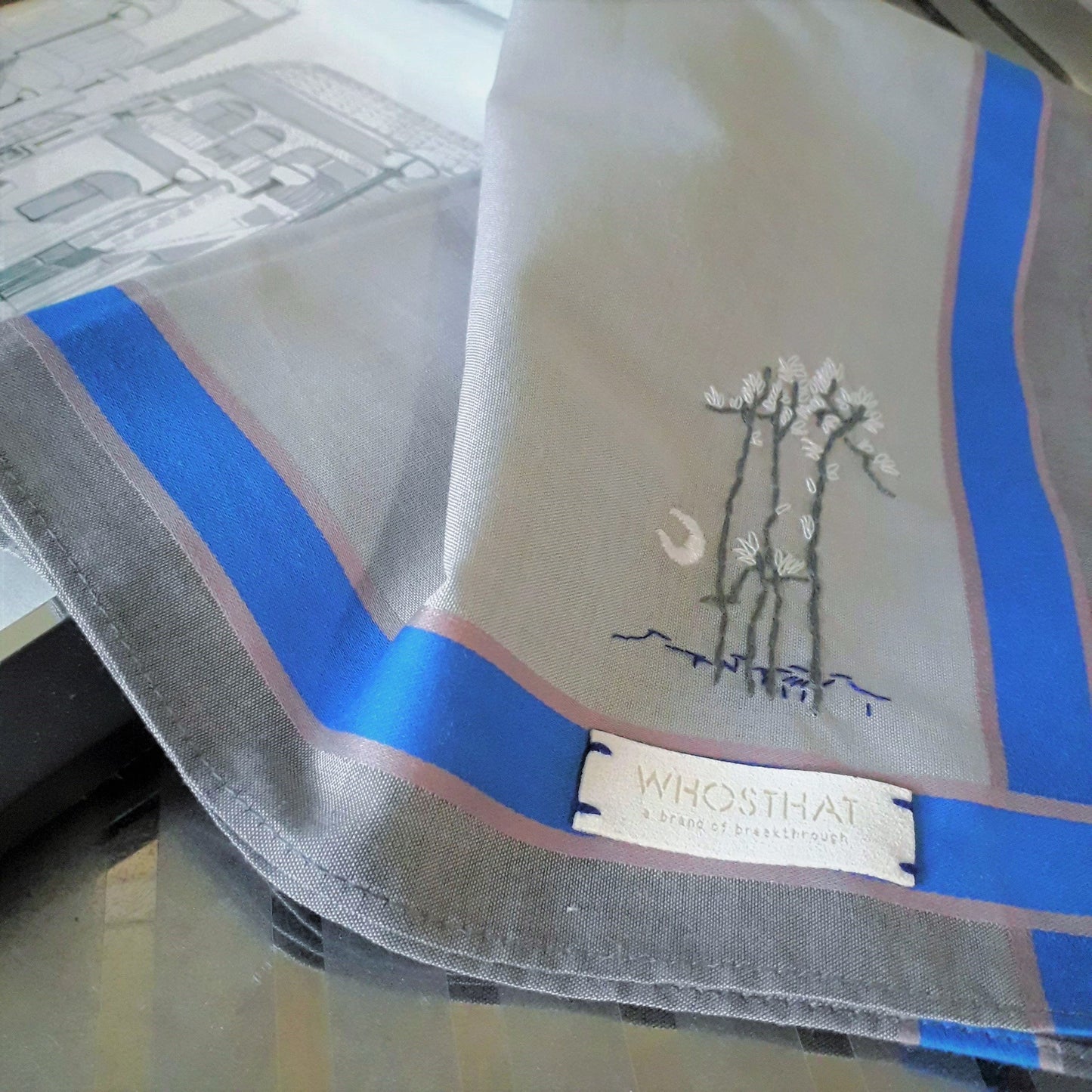 Hand embroidery pure cotton handkerchief pocket squares MOON NITE