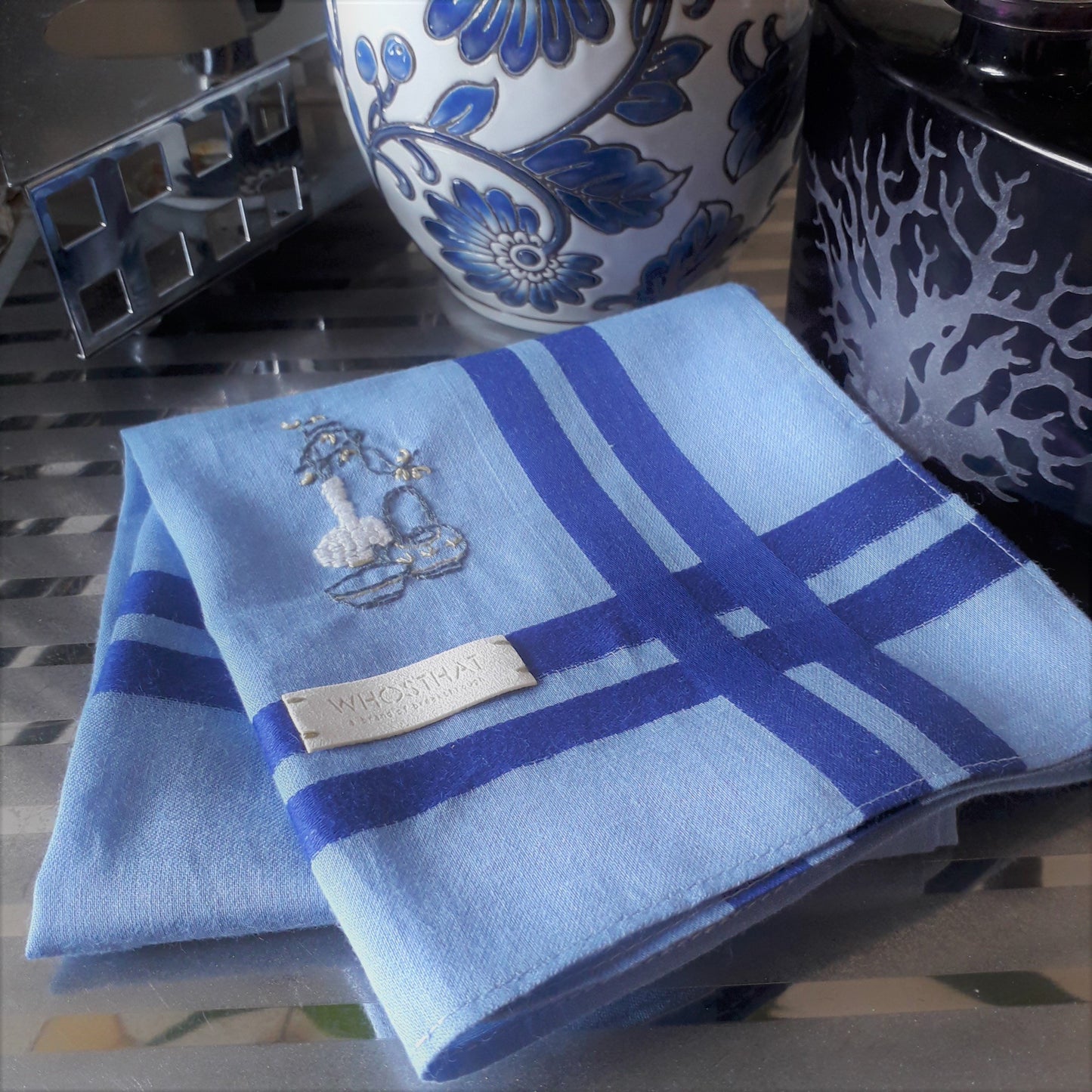 Hand embroidery pure cotton handkerchief pocket square TEA BREAK / NITE SUPPER