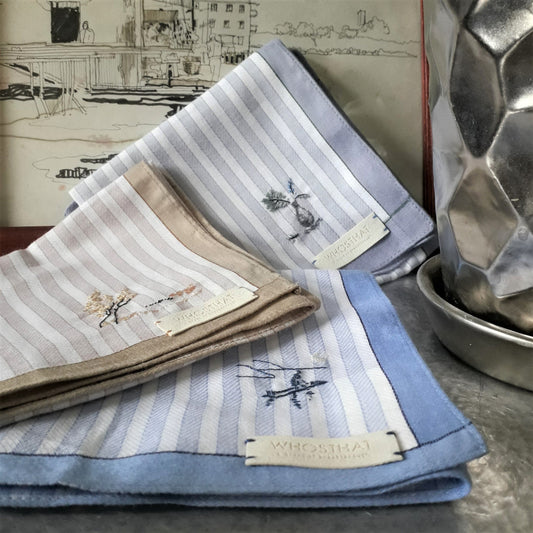 Hand embroidery stripe pure cotton handkerchief pocket square