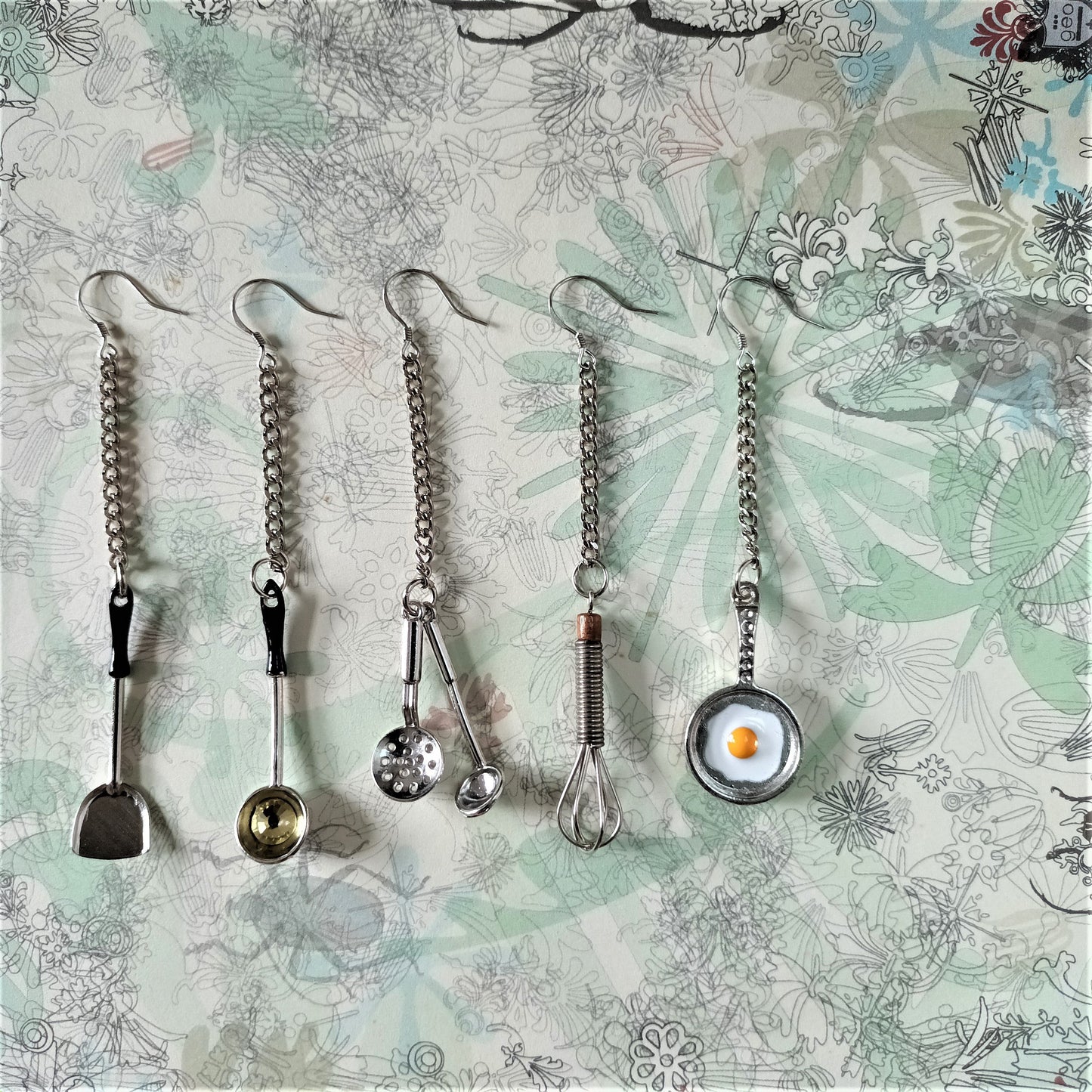 Playful Pick & Pair miniature kitchen gadgets 925silver earrings ear pins