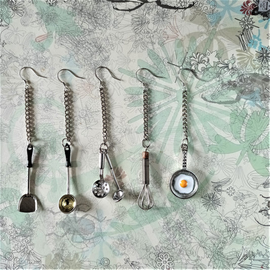 Playful Pick & Pair miniature kitchen gadgets 925silver earrings ear pins