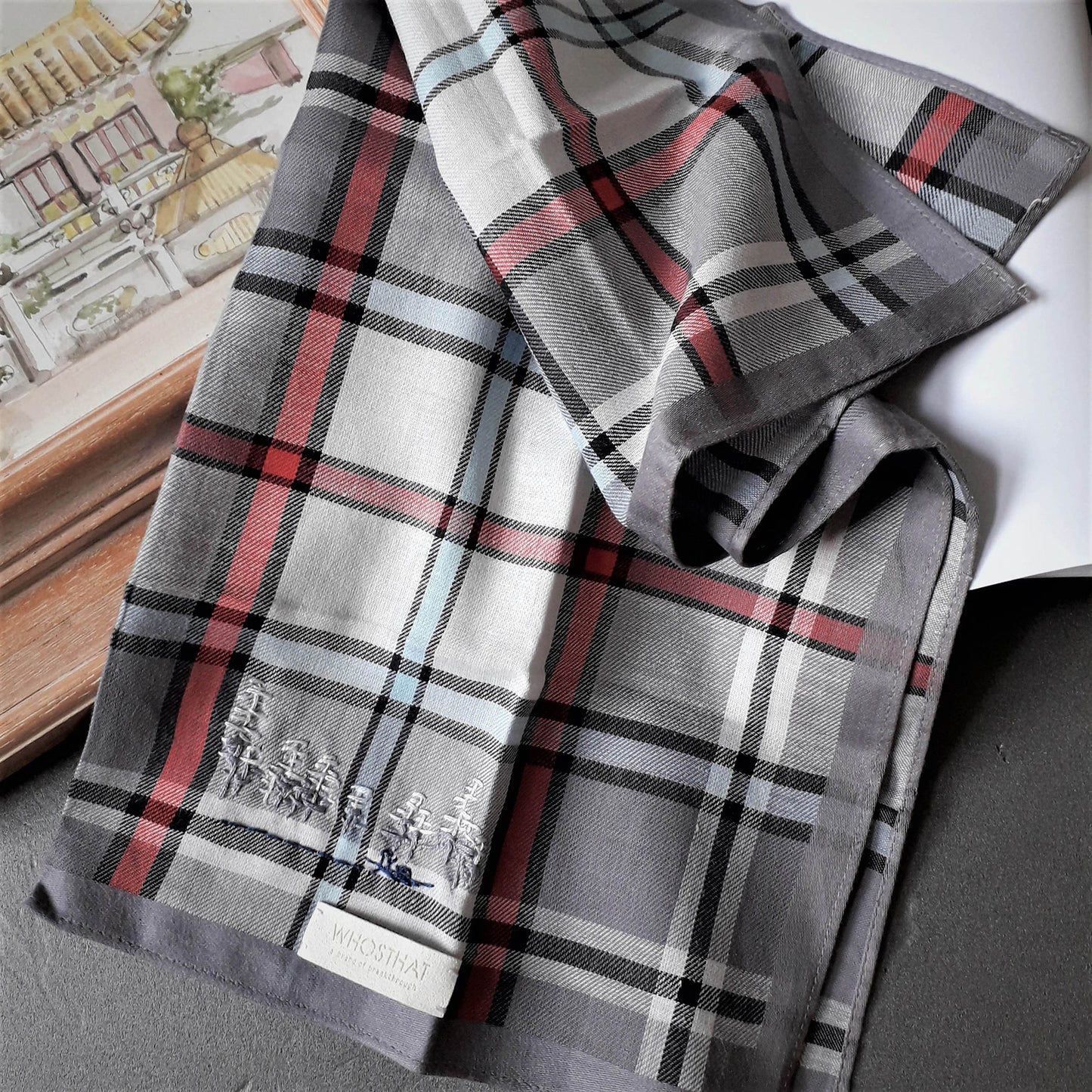 Hand embroidery pure cotton plaid handkerchief pocket square