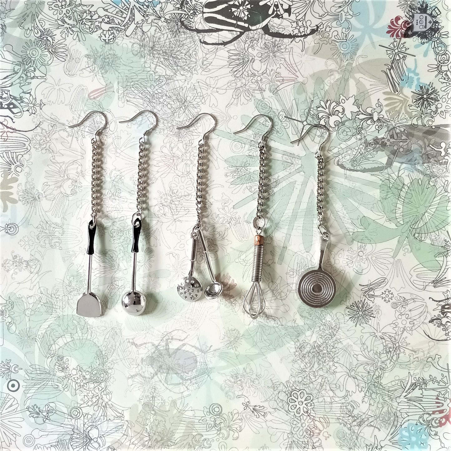 Playful Pick & Pair miniature kitchen gadgets 925silver earrings ear pins