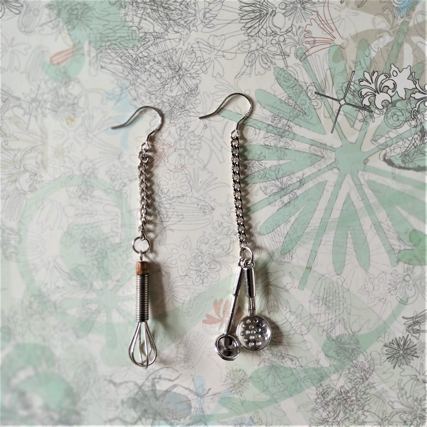 Playful Pick & Pair miniature kitchen gadgets 925silver earrings ear pins