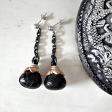 Aromatic ebony Chinese-style Eggplant Bell 925silver ear pins with small gift box.