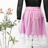 Candy color silk elastic waist lined skirt in bold white lace hem