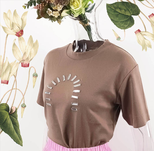Hand stitch glass bead brushed cotton loose fit Tee