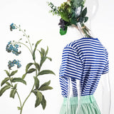 百搭簡约手縫玻璃珠/黑珠圖案條子無側縫T恤