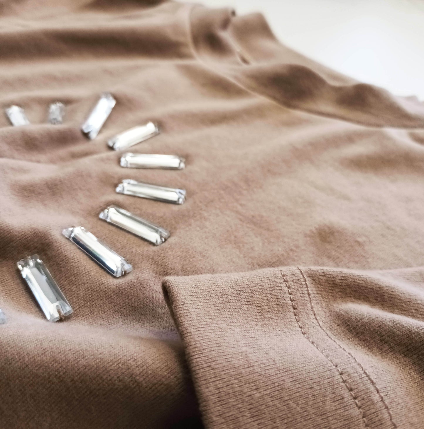 Hand stitch glass bead brushed cotton loose fit Tee