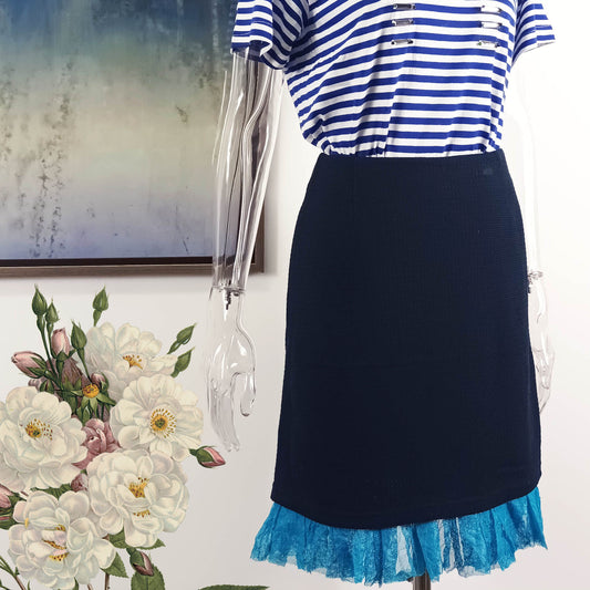 Ruffle hem full lined pencil skirt in Japan cotton spandex