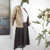 墨綠色棉質通花蕾絲側插袋百搭闊擺半裙