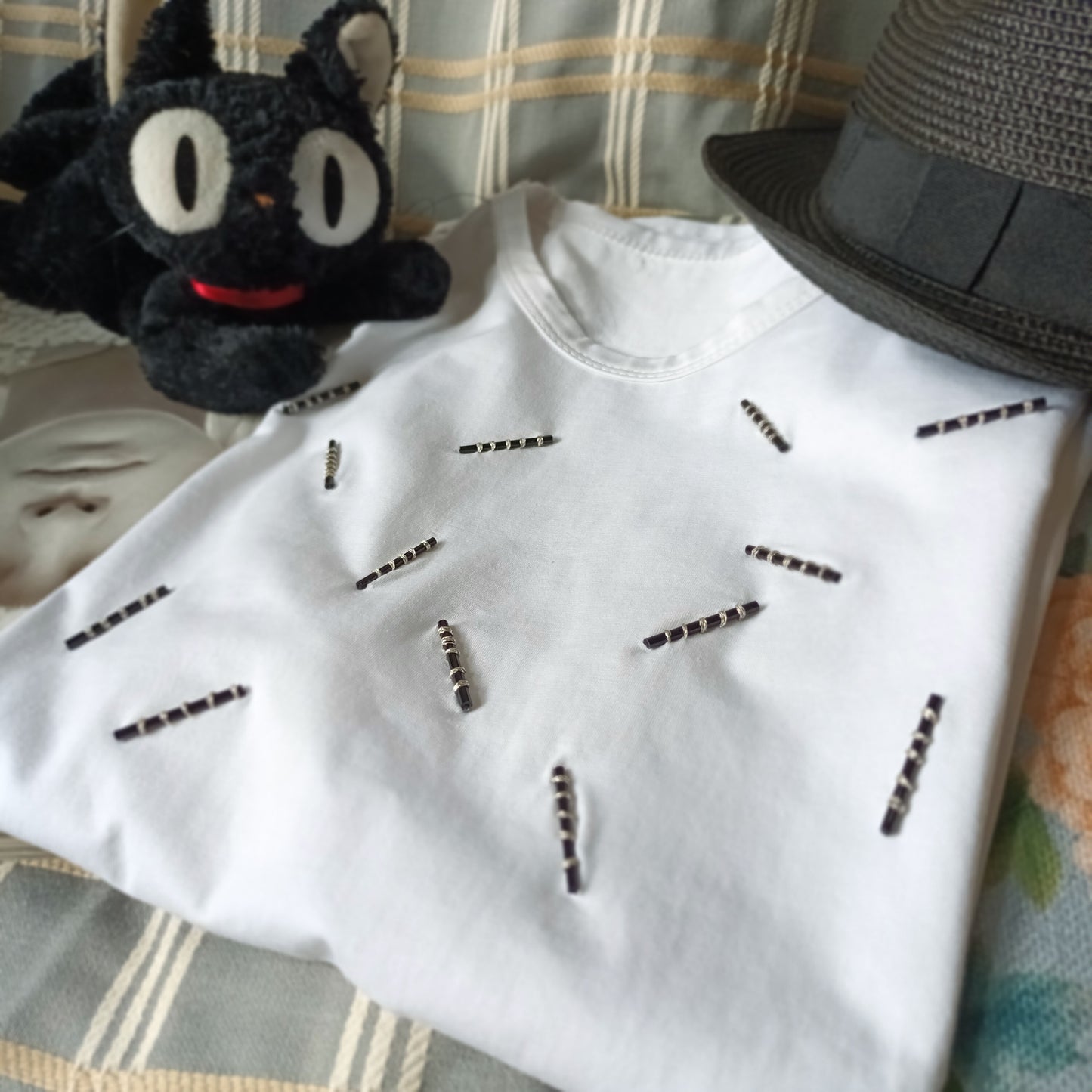 Hand stitch tube bead straight cut high end smart casual cotton tee