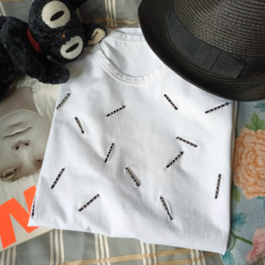 百搭手縫黑管圖案簡約直身棉彈高端 smart casual TEE