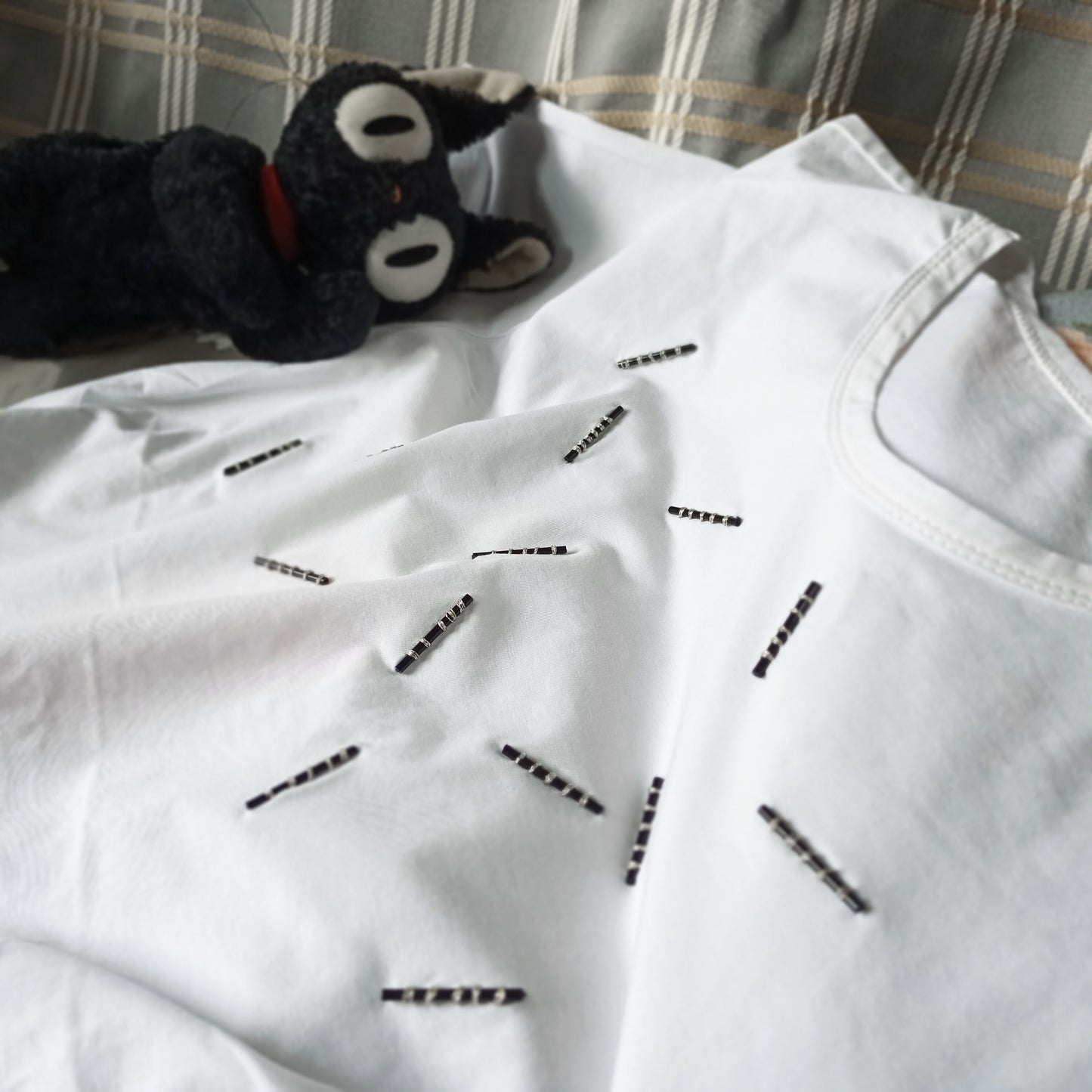 Hand stitch tube bead straight cut high end smart casual cotton tee