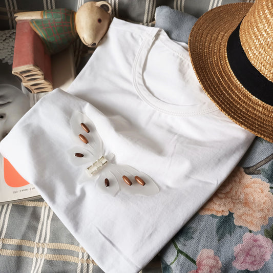 百搭手縫立體蝶圖案簡約直身棉彈高端 smart casual TEE