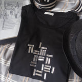 百搭手縫玻璃管/黑管圖案簡約直身棉彈高端 smart casual TEE