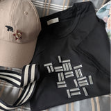 百搭手縫玻璃管/黑管圖案簡約直身棉彈高端 smart casual TEE