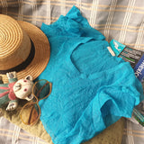 百搭日本皺紋網布花瓣袖彈性透明小蓋袖女裝上衣