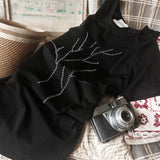 Hand stitch tree pattern basic straight cut high-end smart casual cotton tee