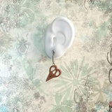 925 sterling silver drop earrings with a peach wood crafted mini scissors decorated by tiny silver tube bead, displays on an ear model