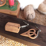 Pair of  fragrance diffuser in the form of 925 silver ear stud drop earrings and peach wood crafted mini comb scissors