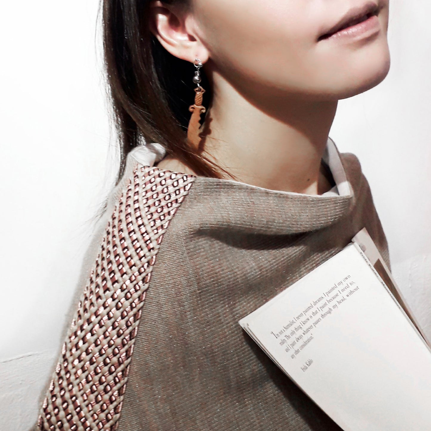 Scented peach wood crafted Wizardry Summoner Sword 925 silver platinum plated ear pins