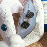 Pair of 925 sterling silver ear wire drop earrings in delicate black sandal wood crafted Chinese lucky cloud motif and bronze bead decoration