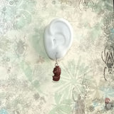 925 silver ear wire drop earring features red sandal wood crafted a  vivid chinese gold fish and glass bead display on a ear model