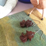 Pair of mini aroma diffuser in form of 925 silver drop earrings features red sandal wood crafted vivid mini chinese gold fish.

