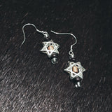 Pair of 925 silver Star of David platinum plated ear wire dangle earrings decorated by wood and glass beads