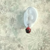 Lovely 925 silver ear stud drop earrings carries a delicate miniature of ancient Chinese sealed wine pot with a hand paint Chinese character  "wine" , display on an ear model