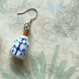 925 silver ear wire dangle earring in  blue white chinese ceramic jar with hand painted bamboo patterns