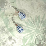 A pair of 925 silver ear wire dangle earring in traditional chinese blue white pottery jar with bamboo hand paints 